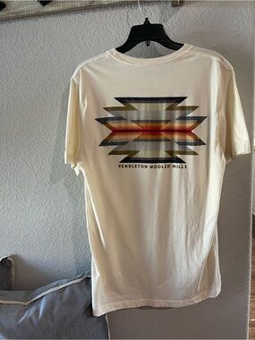 Pendleton Men's Cream Short Sleeve Tee with Multicolor Geometric Back Graphic